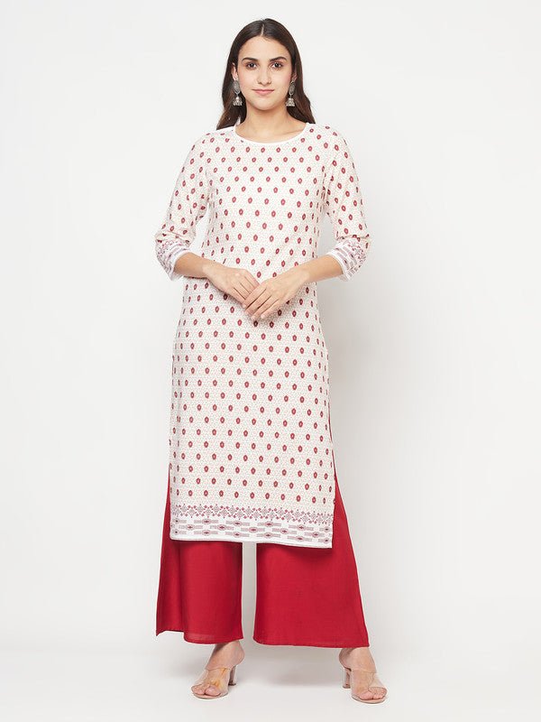 Aniyah Rayon Digital Screen Print White And Red Straight Kurta - Swadesiicart