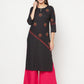 Aniyah Rayon Block Print Straight Kurta - Black - Swadesiicart