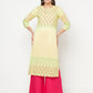 Aniyah Cotton Block Print Lemon Yellow Straight Kurta - Swadesiicart