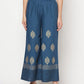 Aniyah Rayon Block Print Flared Slip-on Blue Palazzo