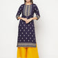 Aniyah Rayon Screen Print Navy Blue Straight Kurta - Swadesiicart