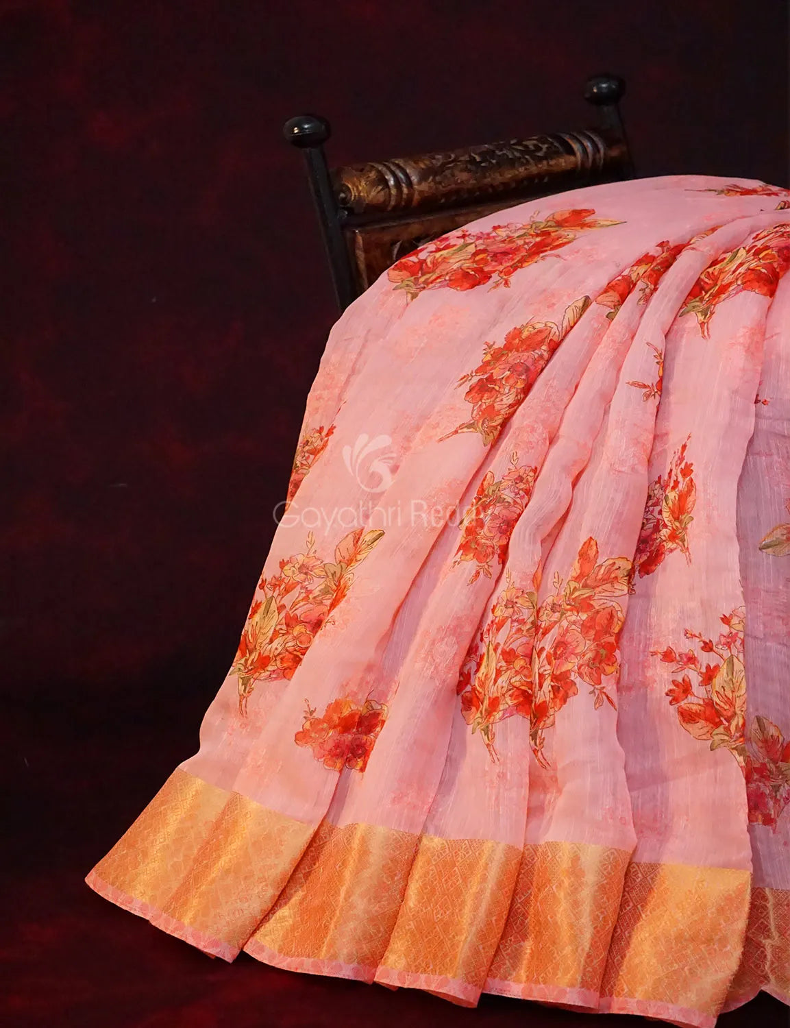 Baby Pink Colour Floral Print Semi Chanderi Saree By Gayathri Reddy Designer Studio | Swadesiicart