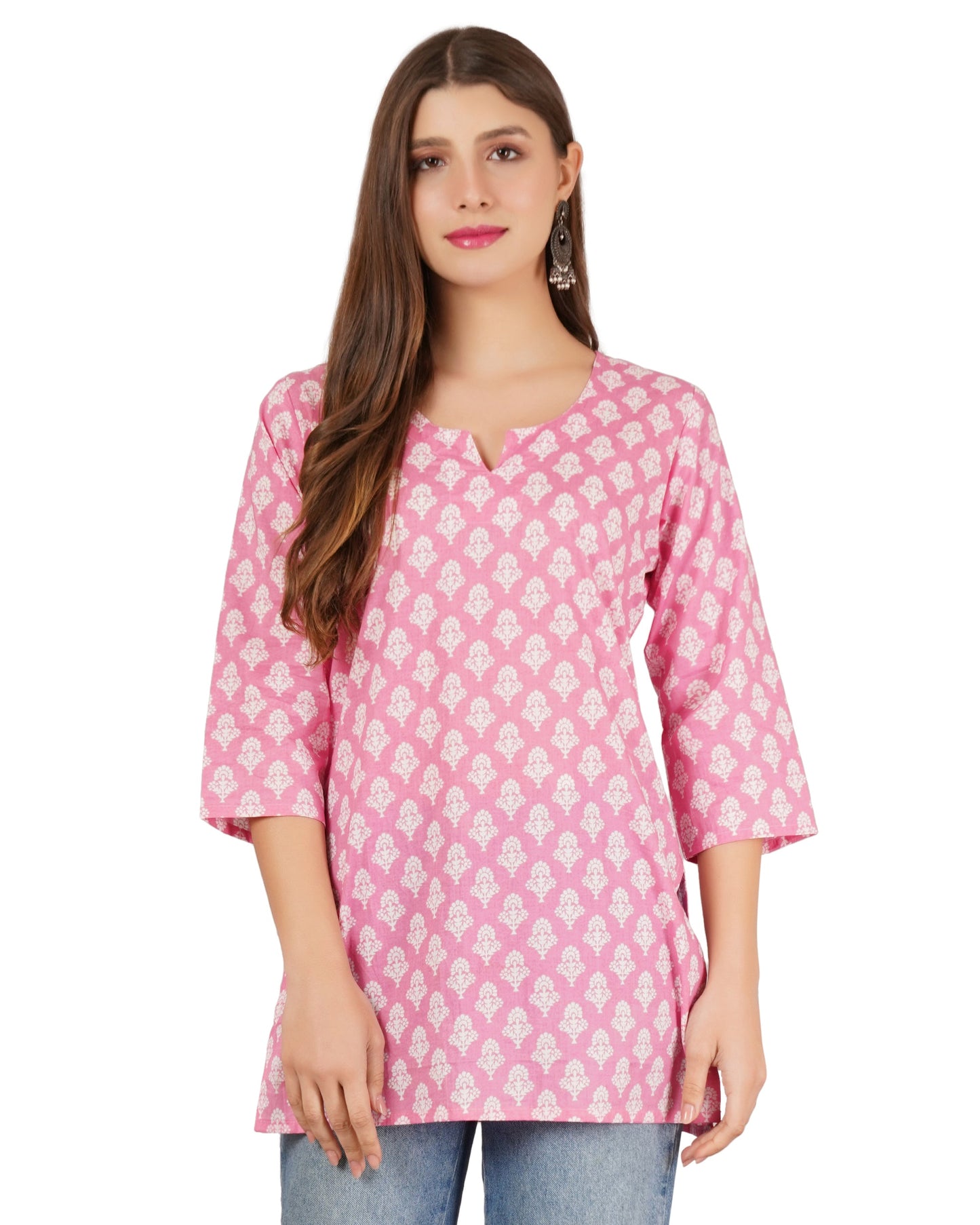Jaitra Apparels Women Printed Pure Cotton Straight Kurta (Pink) - Swadesiicart