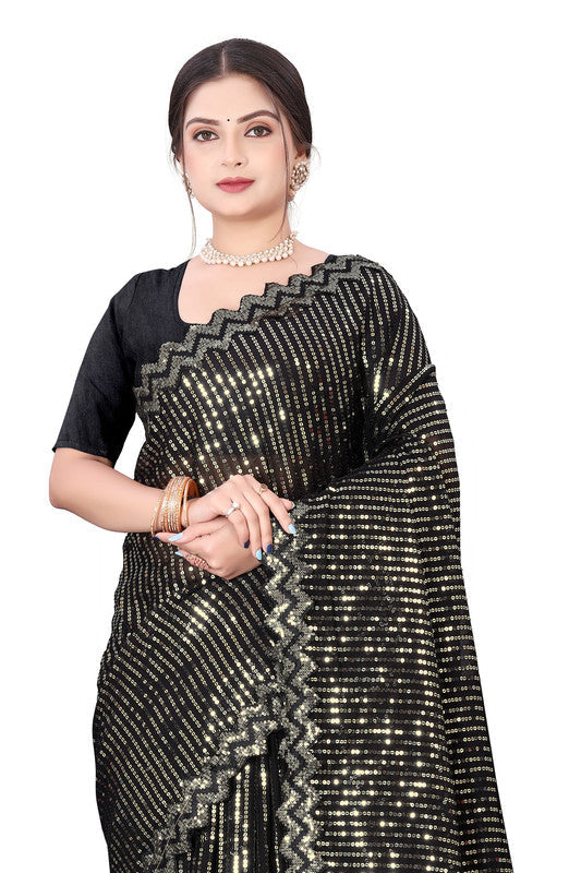 Dishitha Creation Indian Women's Designer Georgette Sequence Saree - Green | Swadesiicart