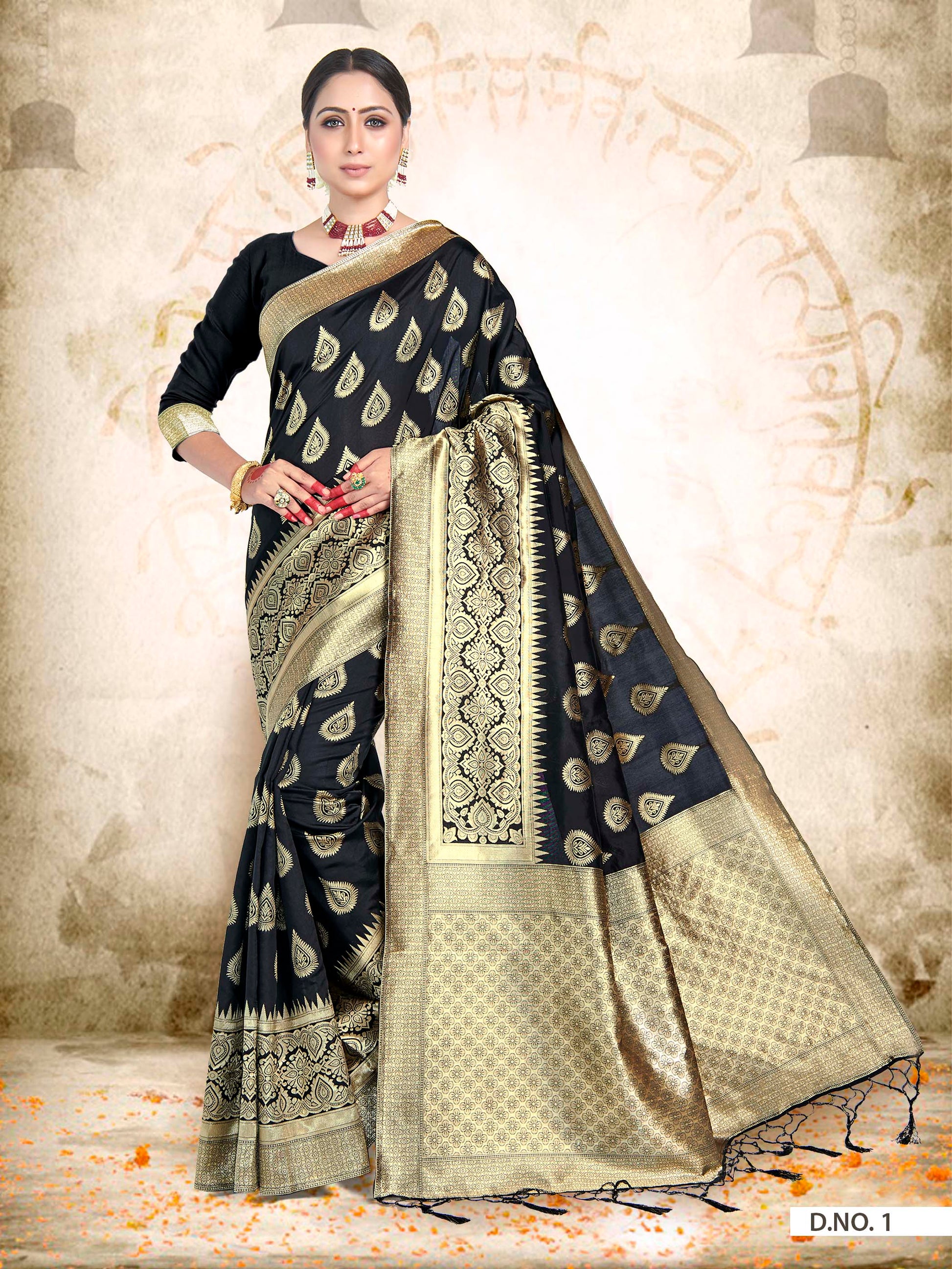 Vardha Black Woven Zari Drops Banarasi Saree | Swadesiicart