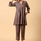 trueBrowns Cotton Linen Burnt Brown Pleated Co-Ord Set - Swadesiicart