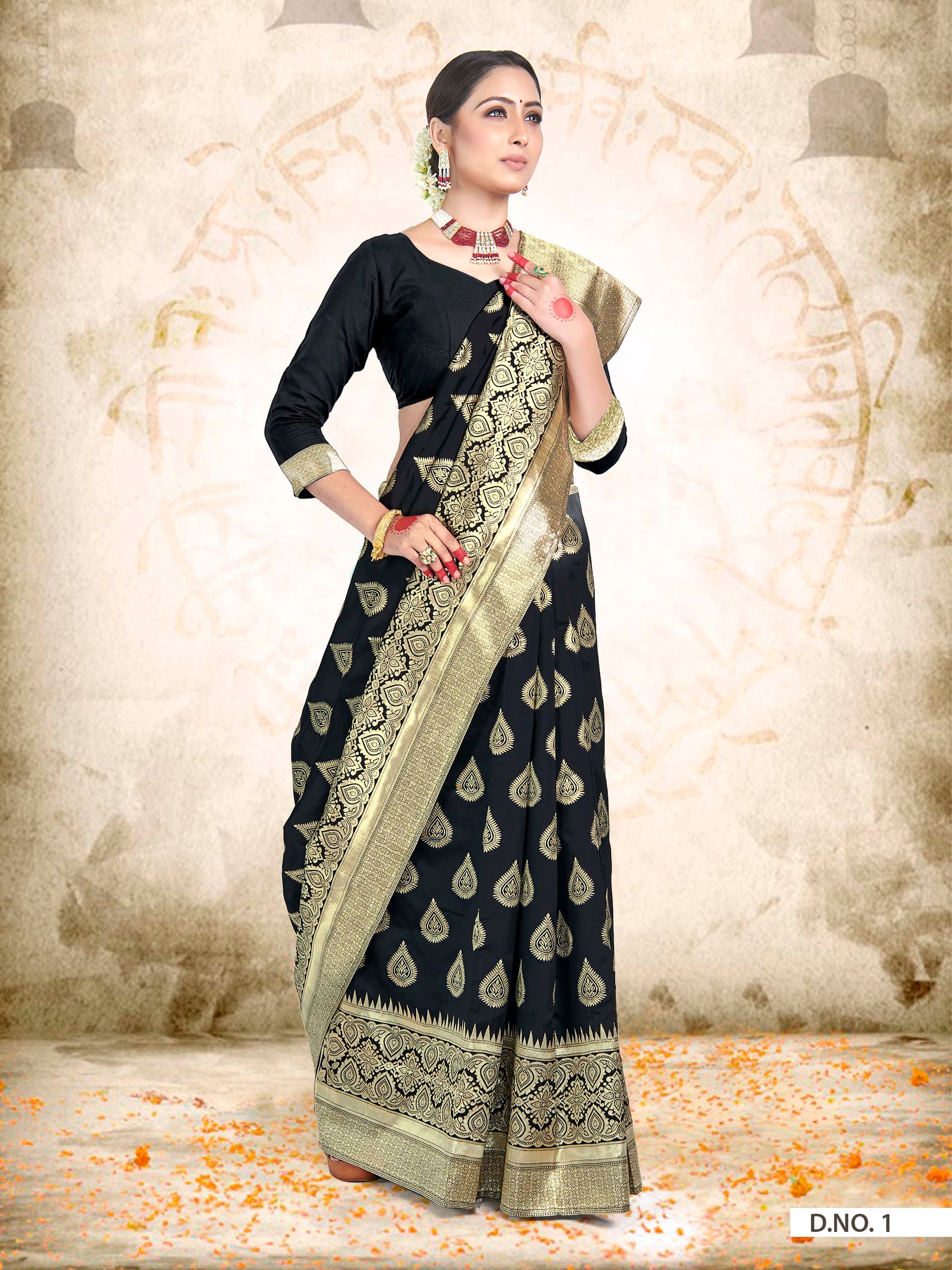 Vardha Black Woven Zari Drops Banarasi Saree | Swadesiicart