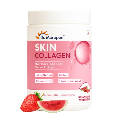 DR. Morepen Skin Collagen Powder with Glutathione, Hyaluronic Acid, Resveratrol &amp; Biotin Strawberry Watermelon Flavour