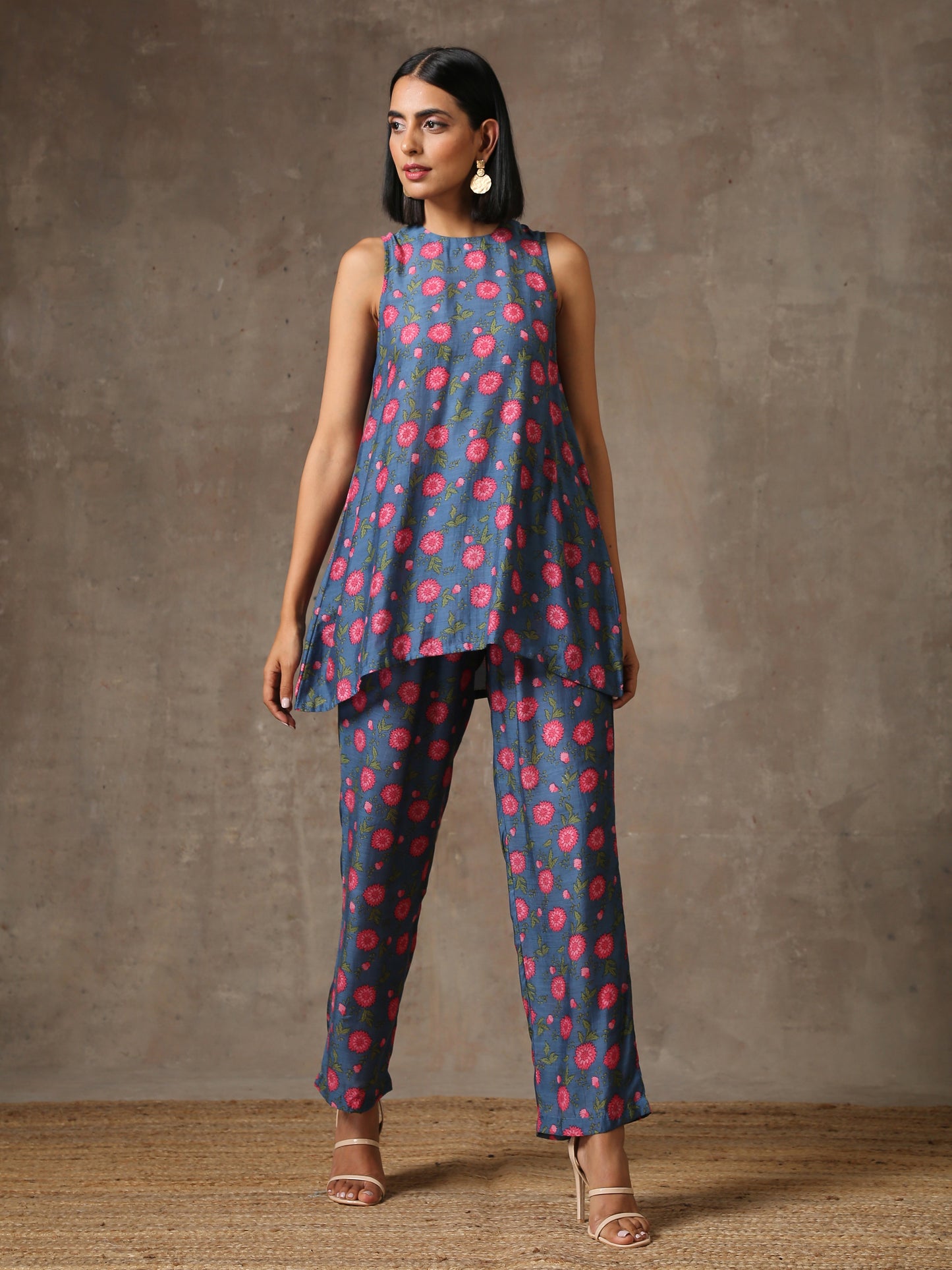 trueBrowns Blue Pink Printed Silk Co-Ord Set - Swadesiicart