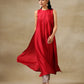 trueBrowns Maroon Textured Silk Sleeveless Kurta Pant Set | Swadesiicart