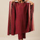 trueBrowns Ruby Wine Slub Texture High Low Kaftan Pant Set | Swadesiicart