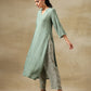 trueBrowns Light Green Bandhani Printed Silk High Slit Kurta Pant Set | Swadesiicart