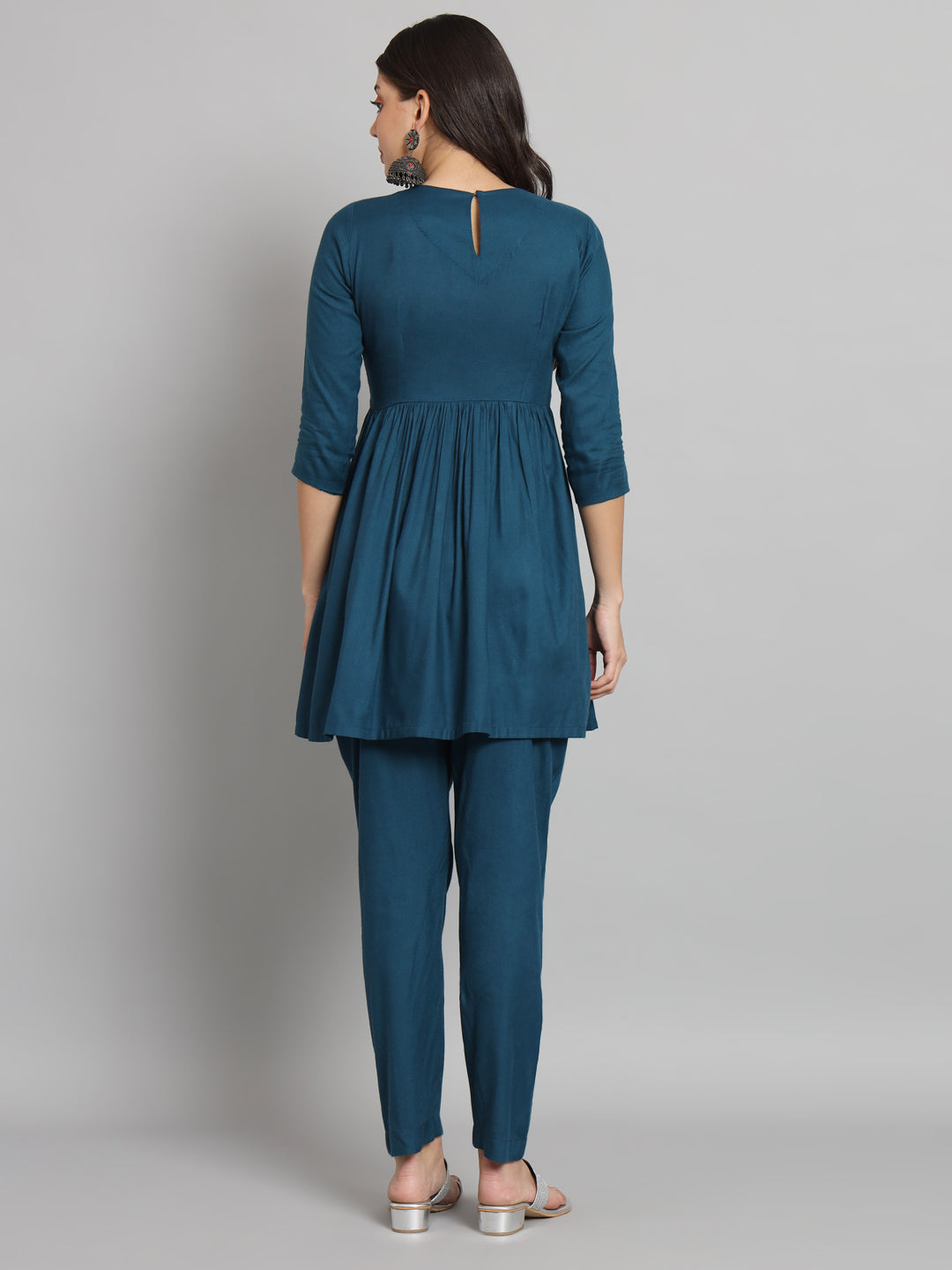 Fab Fashion Peacock Blue Co-Ord Set - Swadesiicart