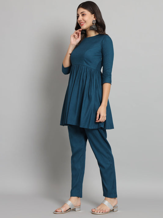 Fab Fashion Peacock Blue Co-Ord Set - Swadesiicart
