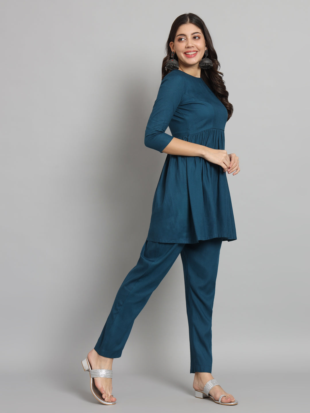 Fab Fashion Peacock Blue Co-Ord Set - Swadesiicart
