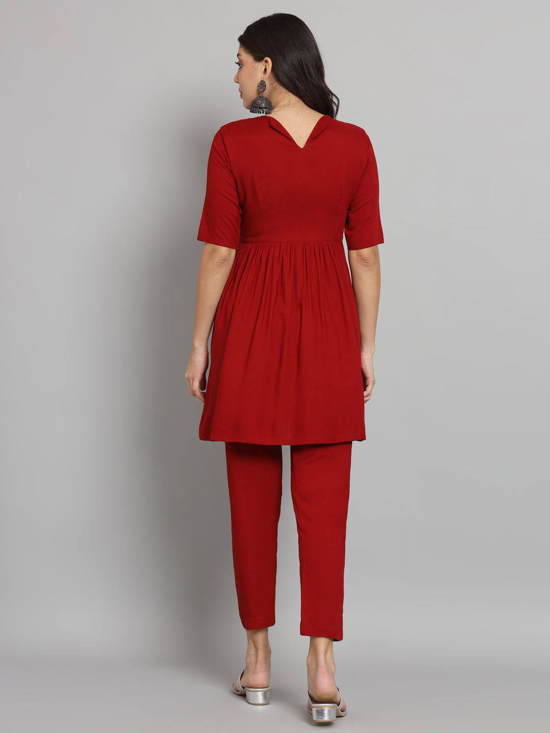Fab Fashion Cherry Red Co-Ord set - Swadesiicart