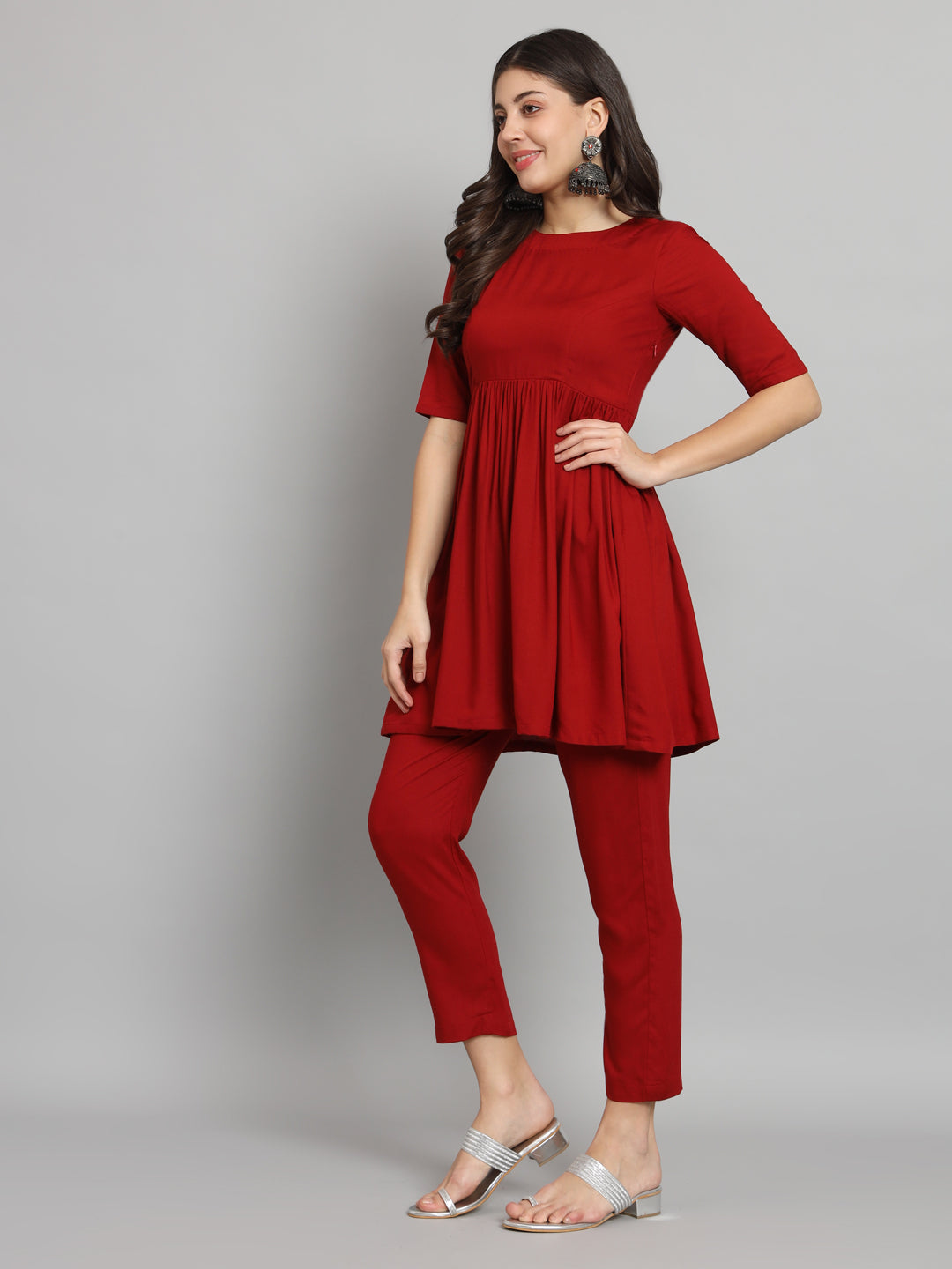 Fab Fashion Cherry Red Co-Ord set - Swadesiicart