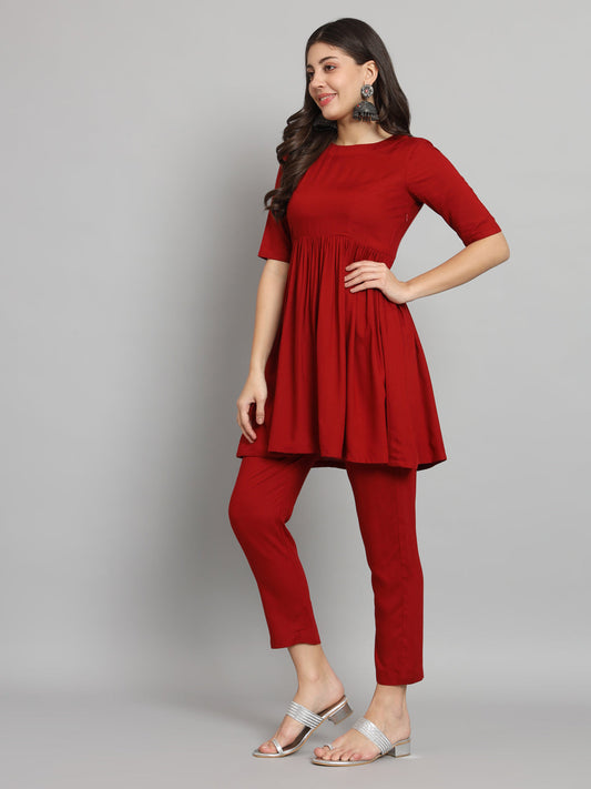 Fab Fashion Cherry Red Co-Ord set - Swadesiicart