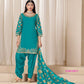 Anaita Teal-Blue Premium Embroidered Roman Silk Salwar Suit