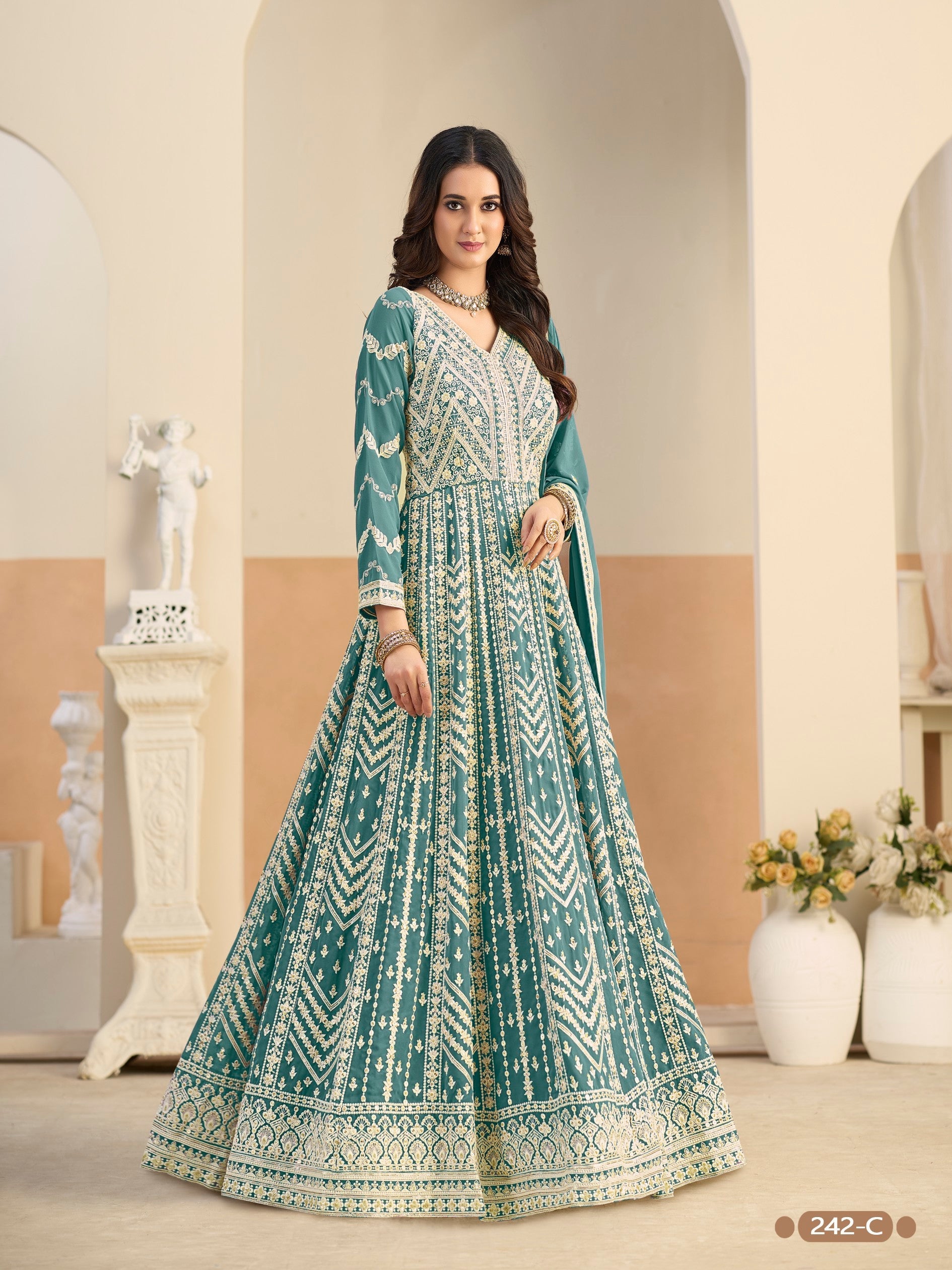 Anaita Light Blue Heavy Embroidered Faux Georgette Anarkali Suit With Salwar
