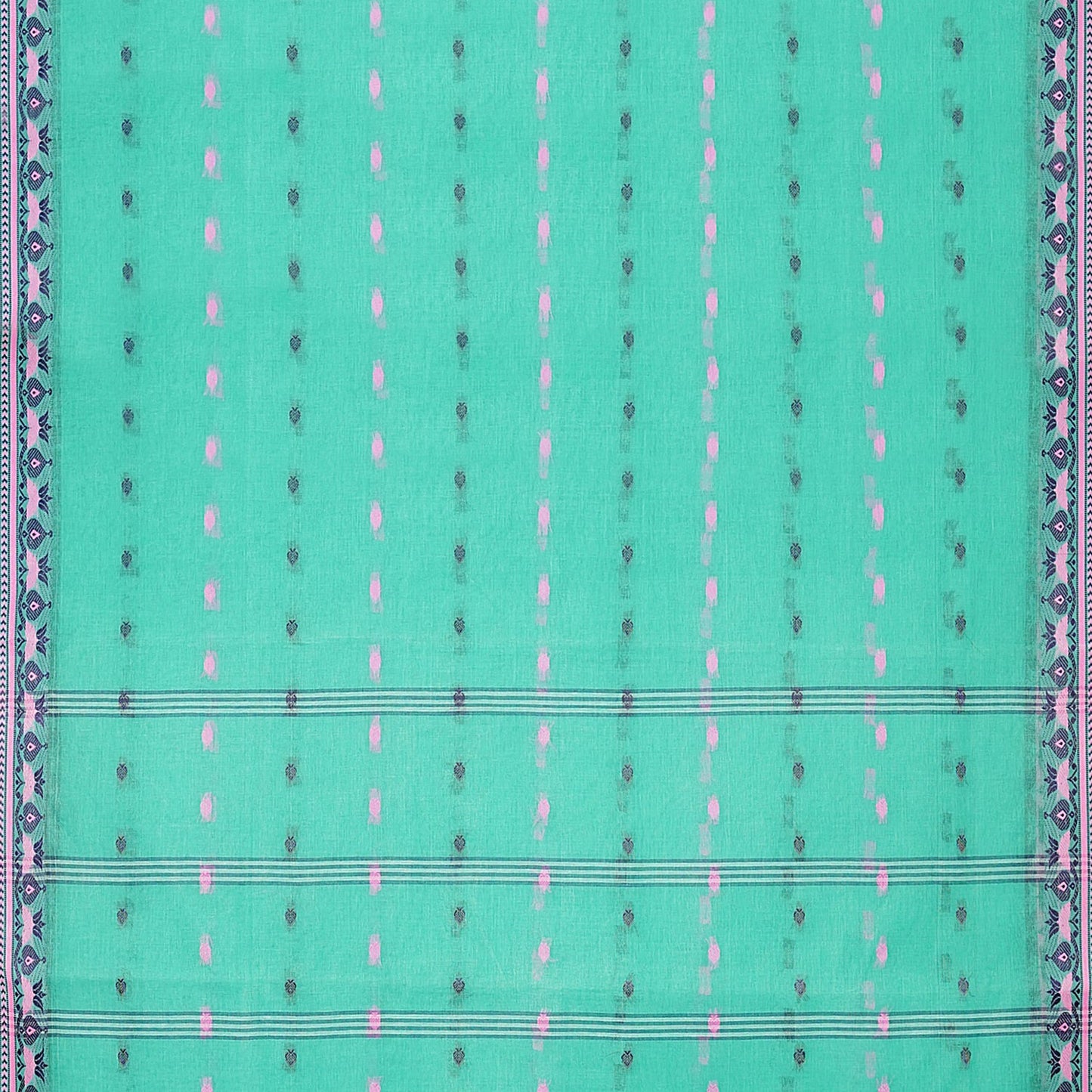 Exclusive Collection 100% Pure Cotton Green Tant Saree With Hand Weaving Work - Swadesiicart