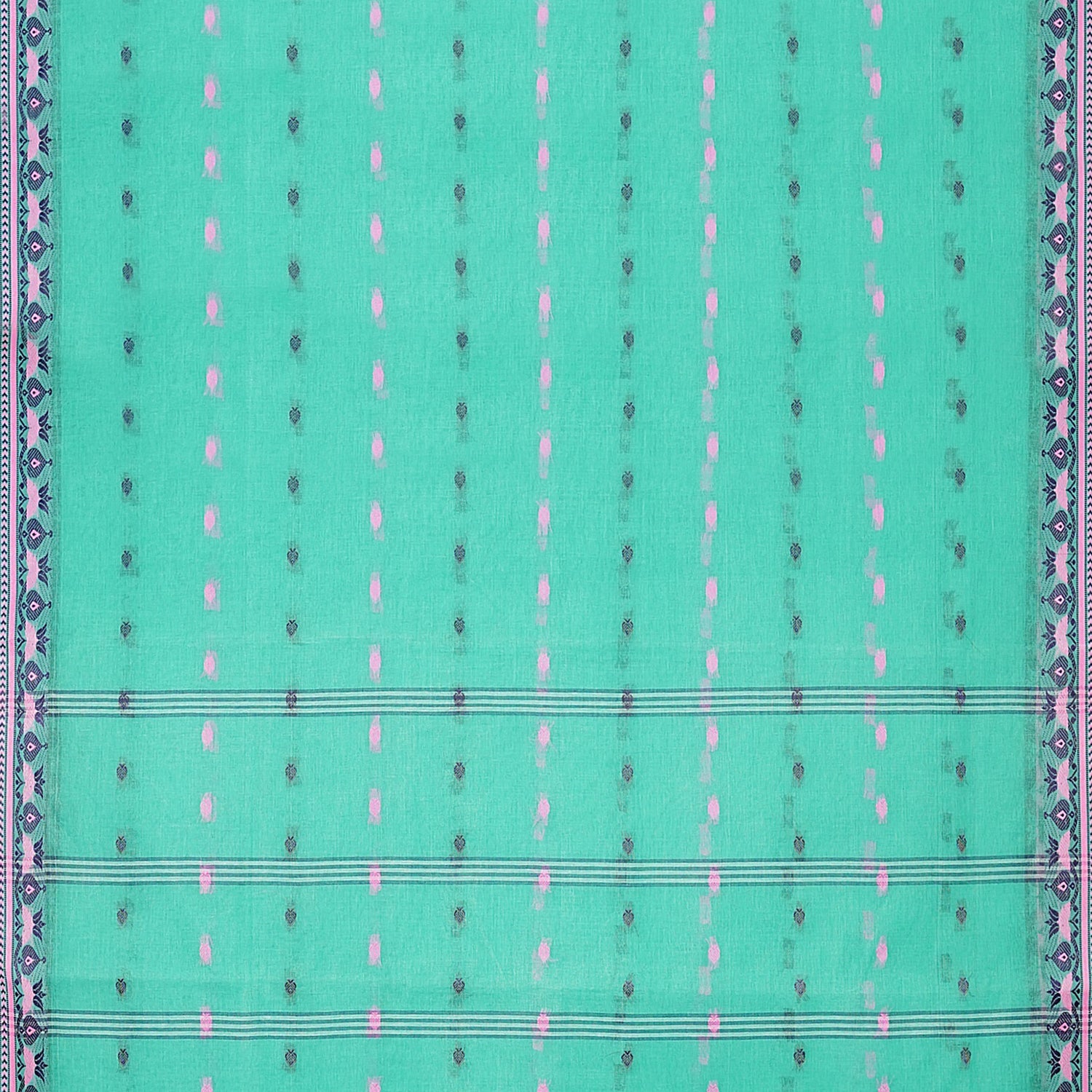 Exclusive Collection 100% Pure Cotton Green Tant Saree With Hand Weaving Work - Swadesiicart