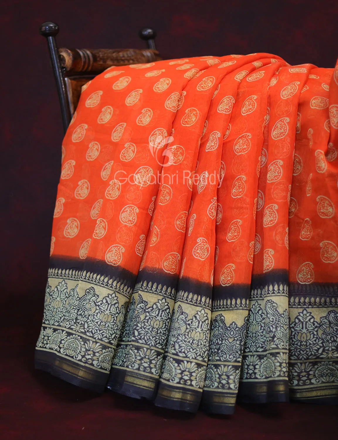 Orange Colored with Motifs Semi Chanderi Saree By Gayathri Reddy Designer Studio | Swadesiicart