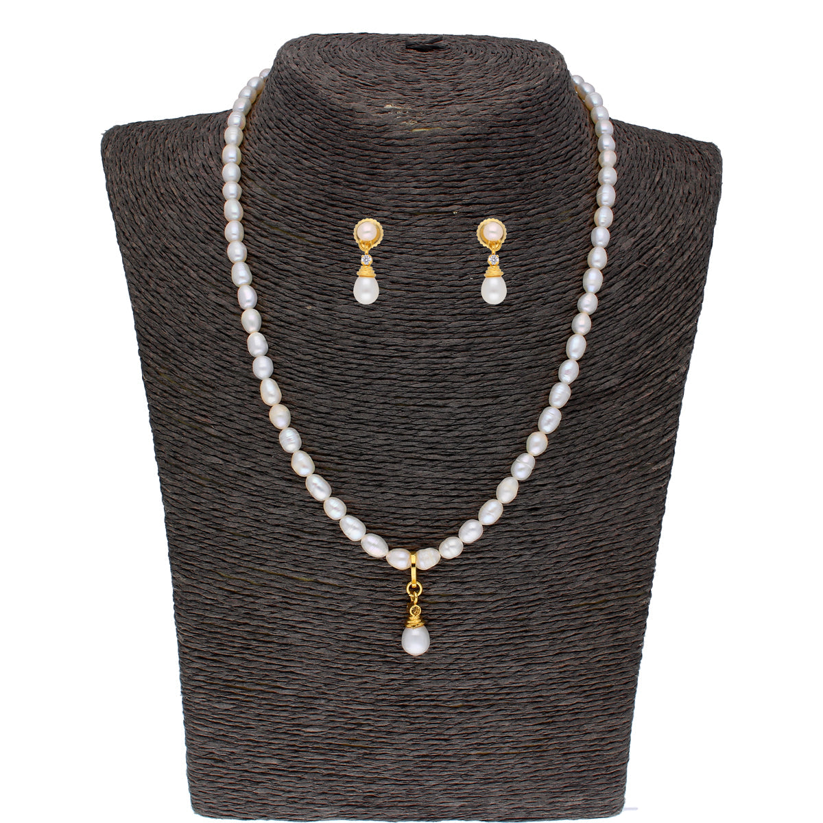 J Pearls Button Drop Pearl Set - Real Pearl Jewelry - Swadesiicart