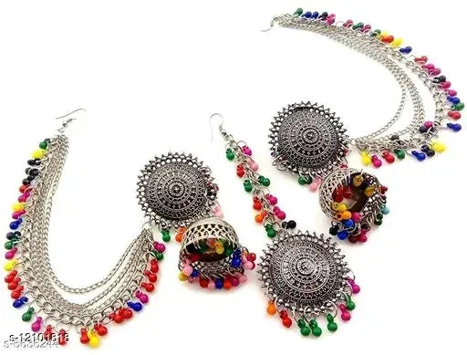 Tehzeeb Creations Women's Multi Colour Beads Earring With Ear Chain | Swadesiicart