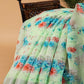 Pastel Green and Blue Digital Prin Semi Chanderi Saree By Gayathri Reddy Designer Studio | Swadesiicart