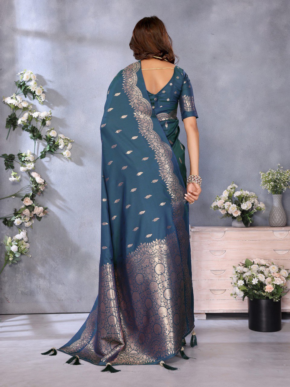 Anaita Blue Premium Banarasi Tissue Silk Saree With Gala Weaving Work