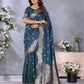 Anaita Blue Premium Banarasi Tissue Silk Saree With Gala Weaving Work