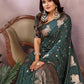 Anaita Dark Green Premium Banarasi Tissue Silk Saree With Gala Weaving Work