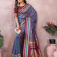 Anaita Dusty Blue Handloom Kalamkari Silk Saree With Zari Woven Work