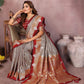 Anaita Grey Handloom Kalamkari Silk Saree With Zari Woven Work