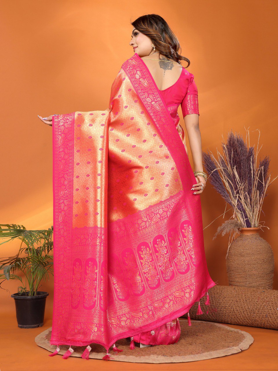 Anaita Peach Tissue Silk Saree With Weaving Zari Work