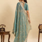 Lorenvalley Fashion Seagreen Fendy Satin with Embroidery Double Sequence Work Saree with Blouse - Swadesiicart