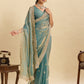 Lorenvalley Fashion Seagreen Fendy Satin with Embroidery Double Sequence Work Saree with Blouse - Swadesiicart