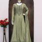 Anaita Light Olive Embroidered Vichitra Silk Stitched Anarkali Suit
