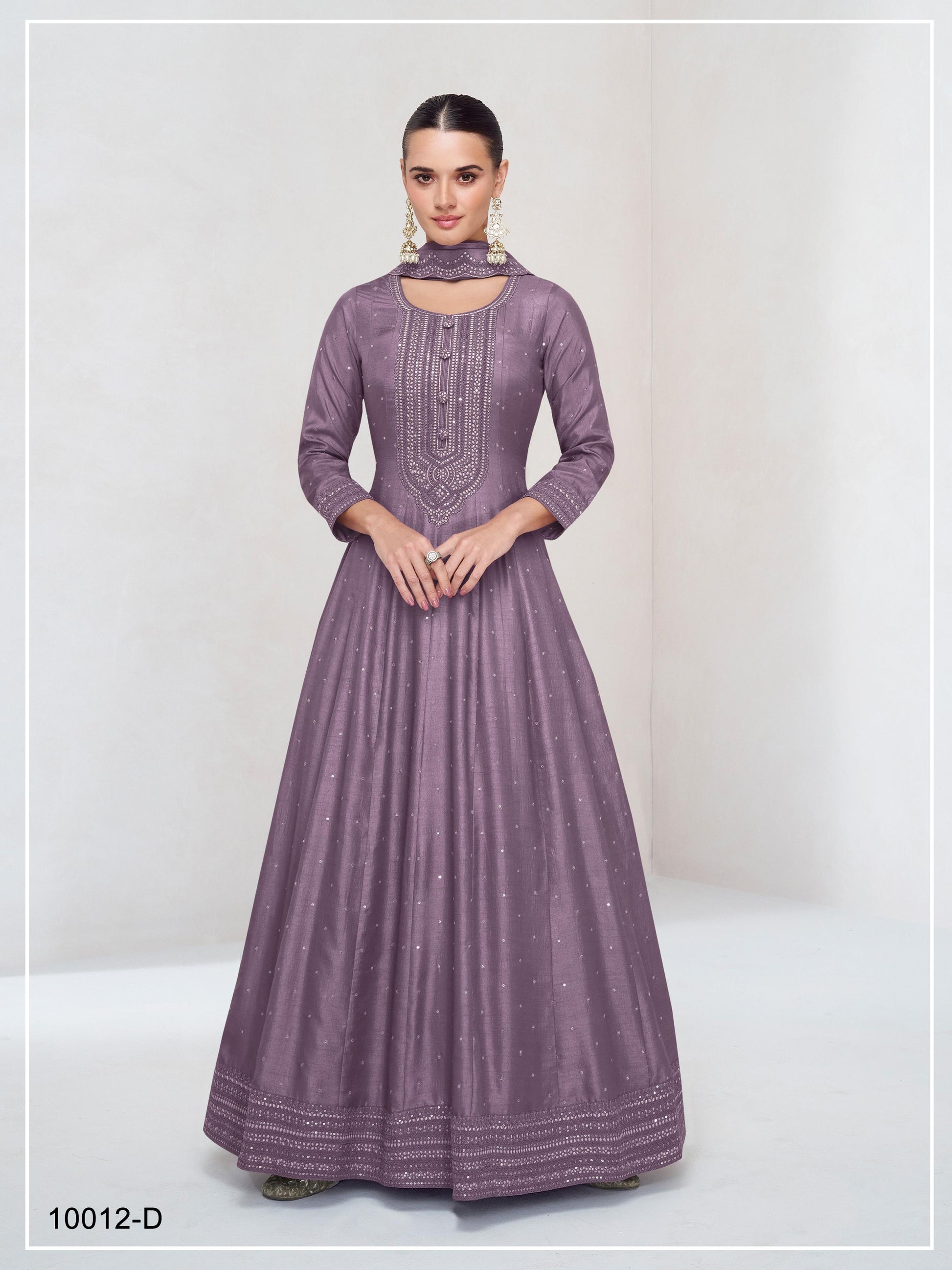 Anaita Lavender Embroidered Vichitra Silk Stitched Anarkali Suit