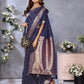 Anaita Dark Navy Blue Premium Banarasi Tissue Silk Saree With Gala Weaving Work