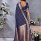 Anaita Dark Navy Blue Premium Banarasi Tissue Silk Saree With Gala Weaving Work