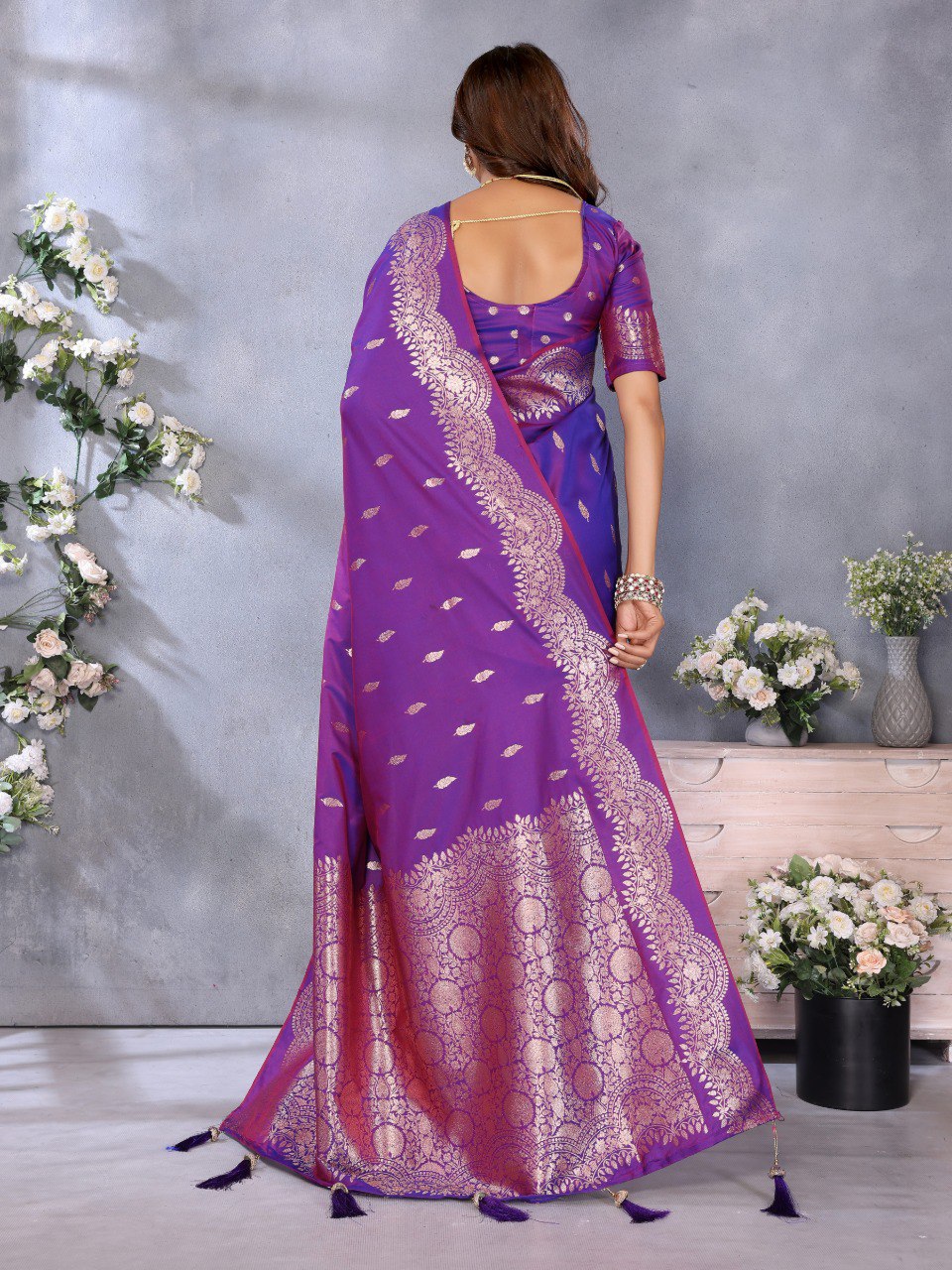Anaita Purple Premium Banarasi Tissue Silk Saree With Gala Weaving Work