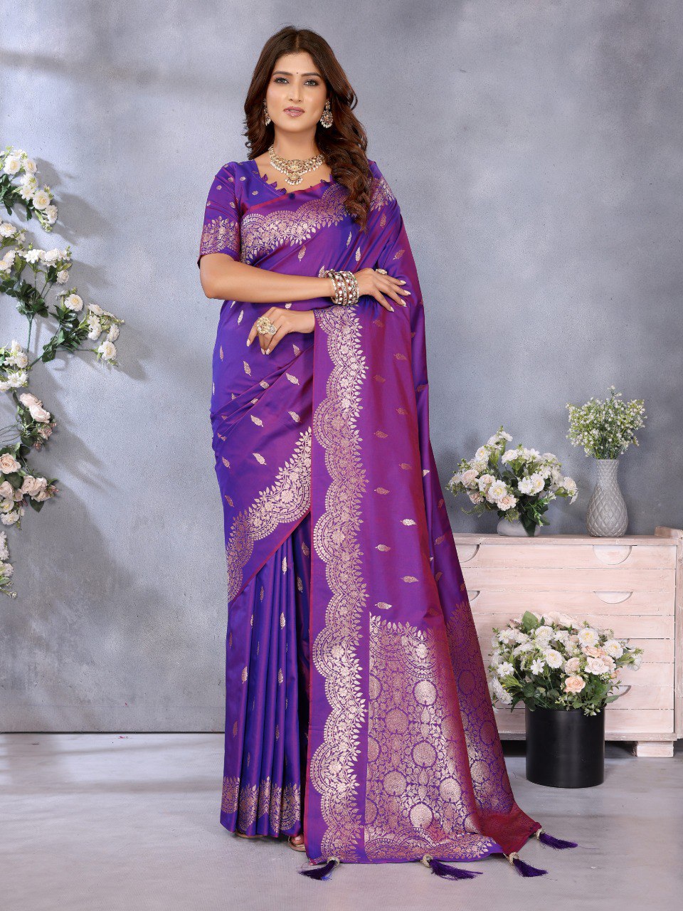 Anaita Purple Premium Banarasi Tissue Silk Saree With Gala Weaving Work