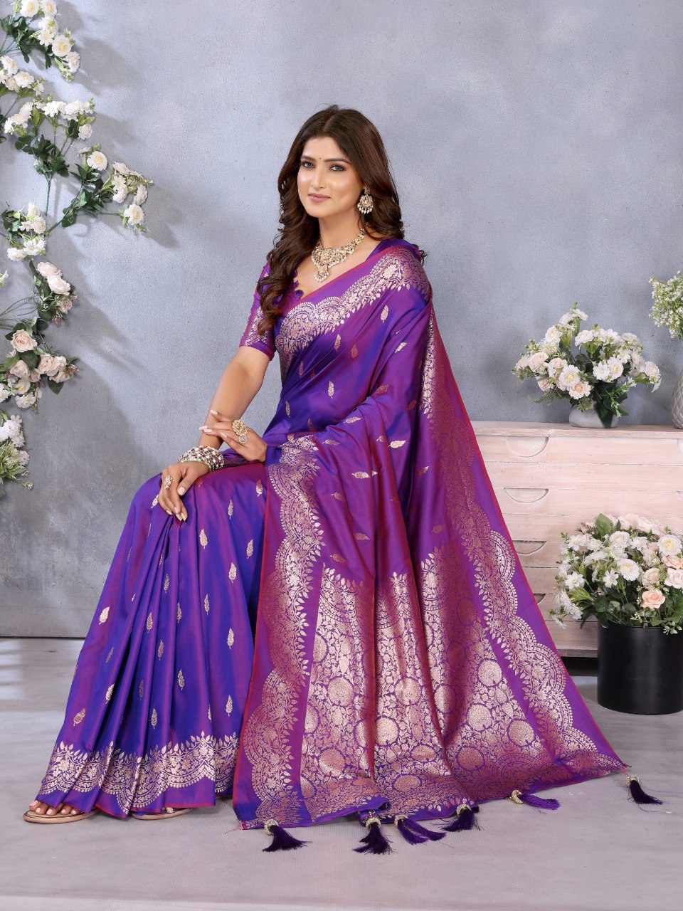 Anaita Purple Premium Banarasi Tissue Silk Saree With Gala Weaving Work
