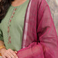 Vishudh Green Embroidered Thread Work Kurta with Trouser & Dupatta - Swadesiicart