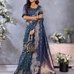 Anaita Dark Navy Blue Premium Banarasi Tissue Silk Saree With Gala Weaving Work