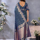 Anaita Dark Navy Blue Premium Banarasi Tissue Silk Saree With Gala Weaving Work