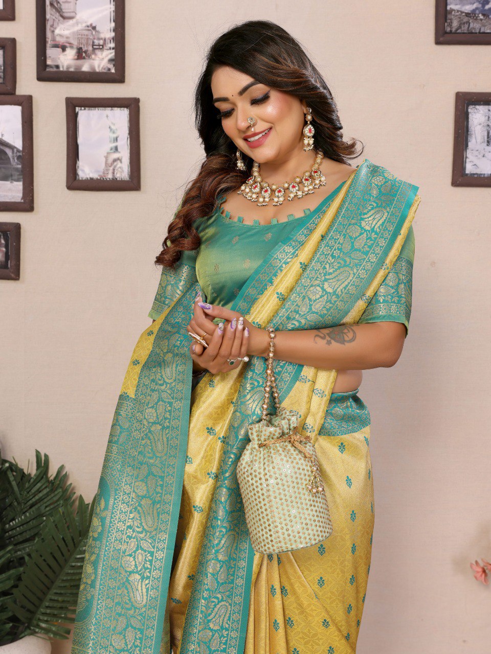 Anaita Yellow Tissue Silk Saree With Weaving Zari Work