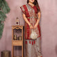 Anaita Grey Handloom Kalamkari Silk Saree With Zari Woven Work
